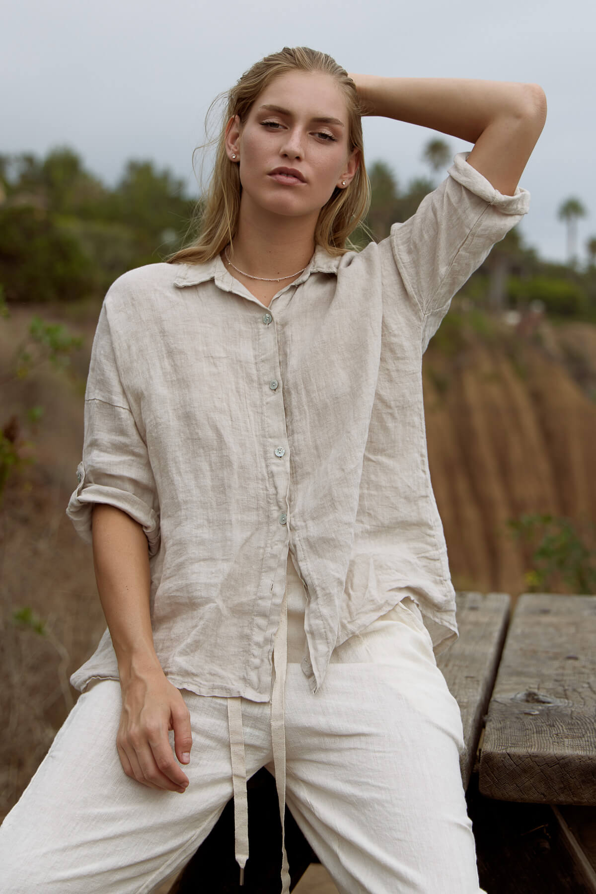 beige linen shirt