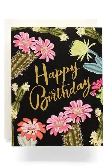 Antiquaria cactus blooms happy birthday card