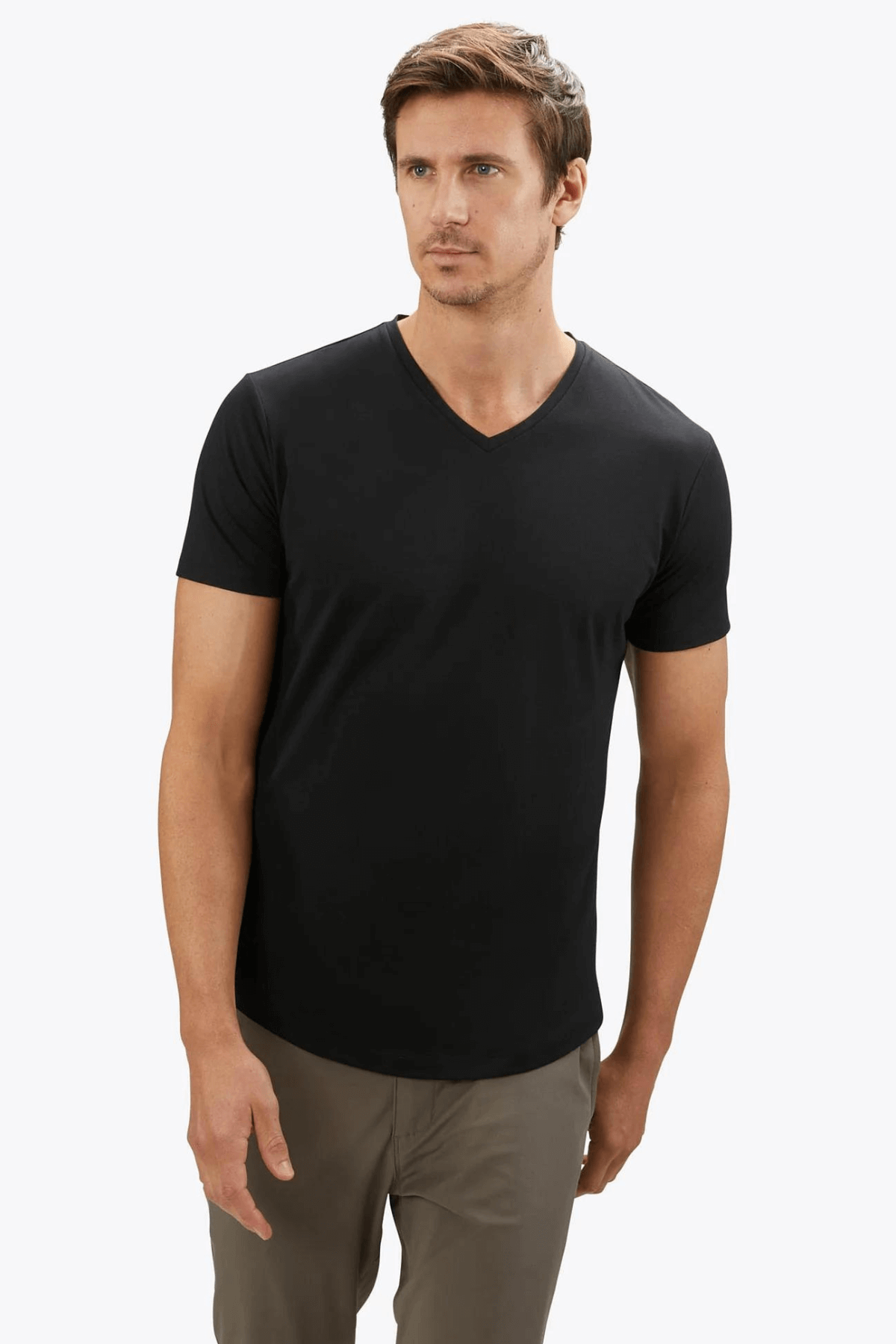 Cuts AO V Neck Curve Hem Tee Black