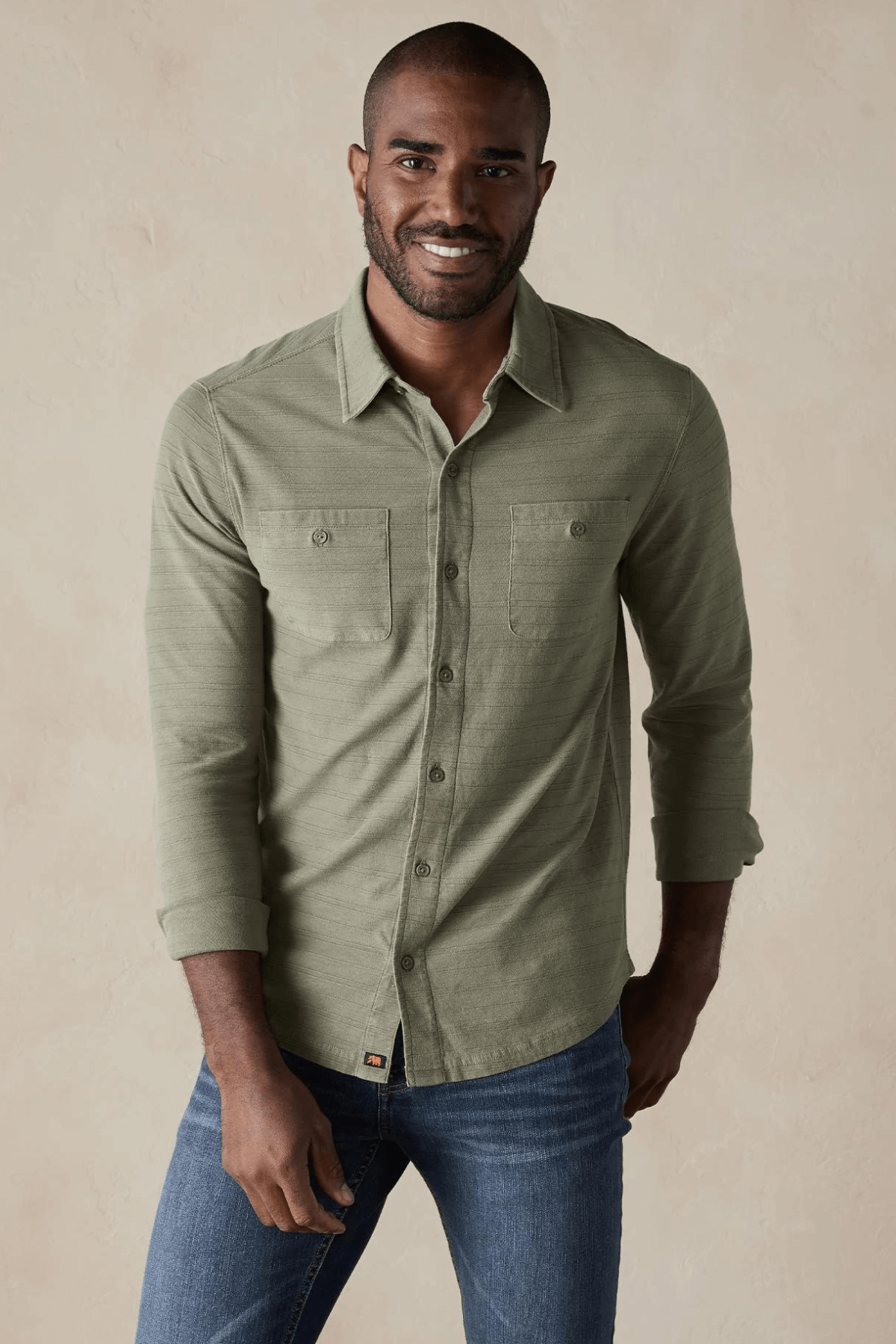 The Normal Brand Sequoia Jacquard LS Buttondown Moss