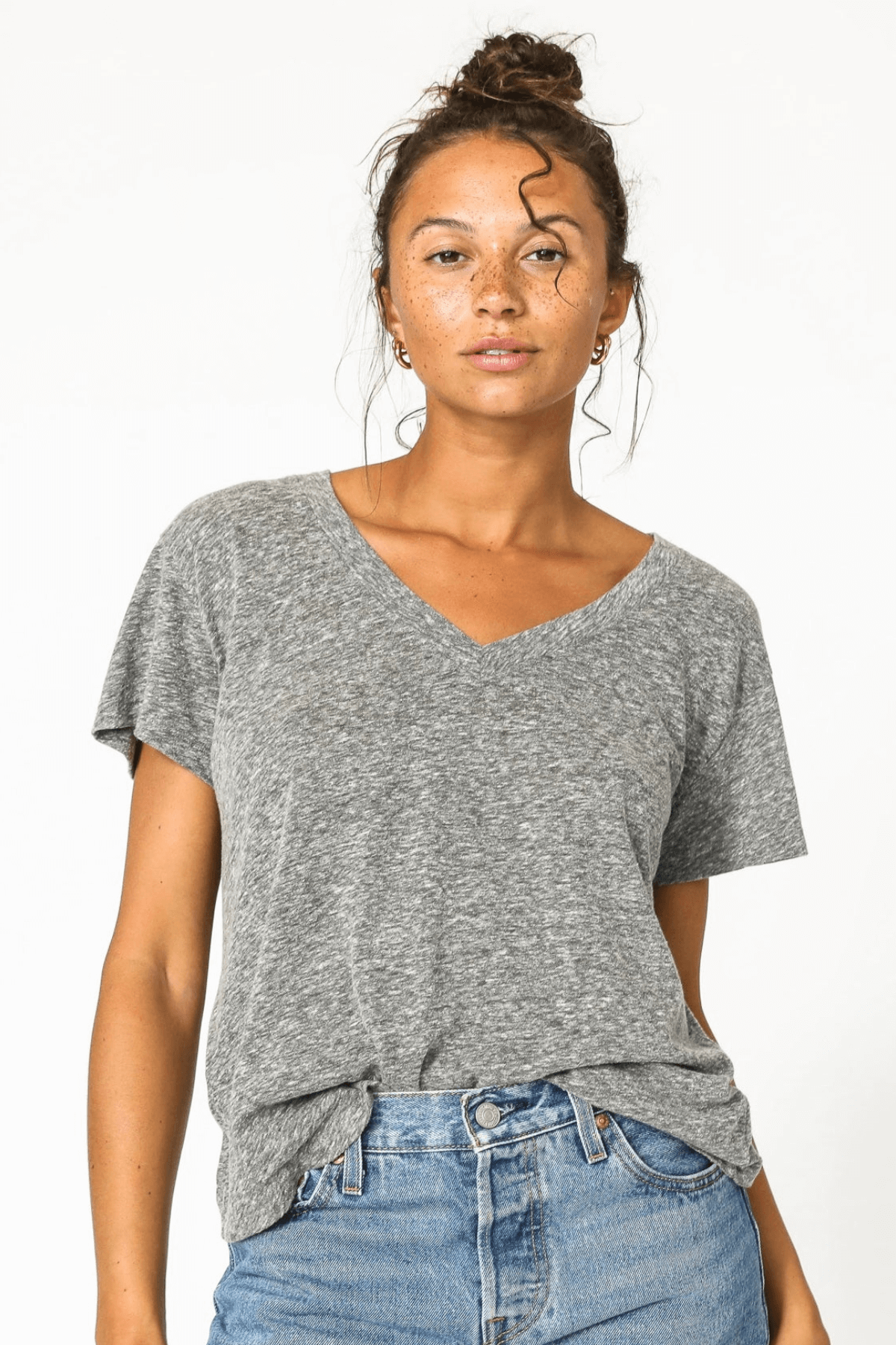 Perfect White Tee Hendrix Basic V Neck Heather Grey