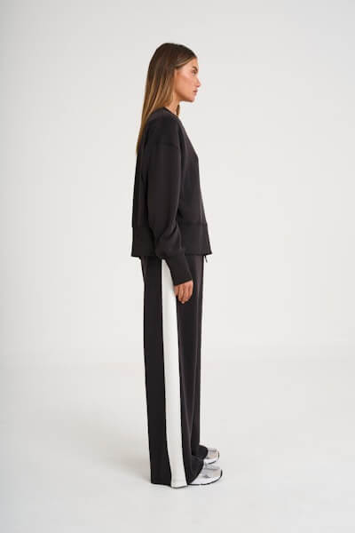 ALLFENIX Soft Luxury Contrast Wide Leg Track Pant in black