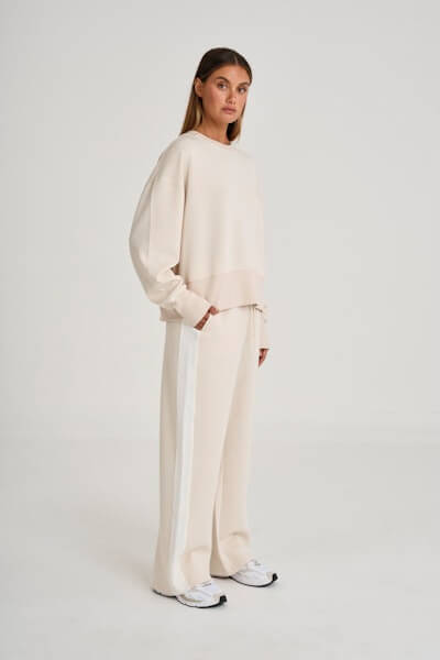 ALLFENIX Soft Luxury Contrast Wide Leg Track Pant in stone