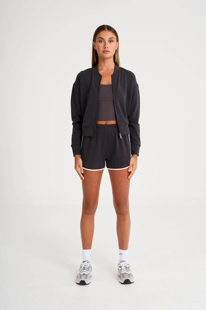 ALLFENIX Soft Luxury Full Zip Jumper in charcoal