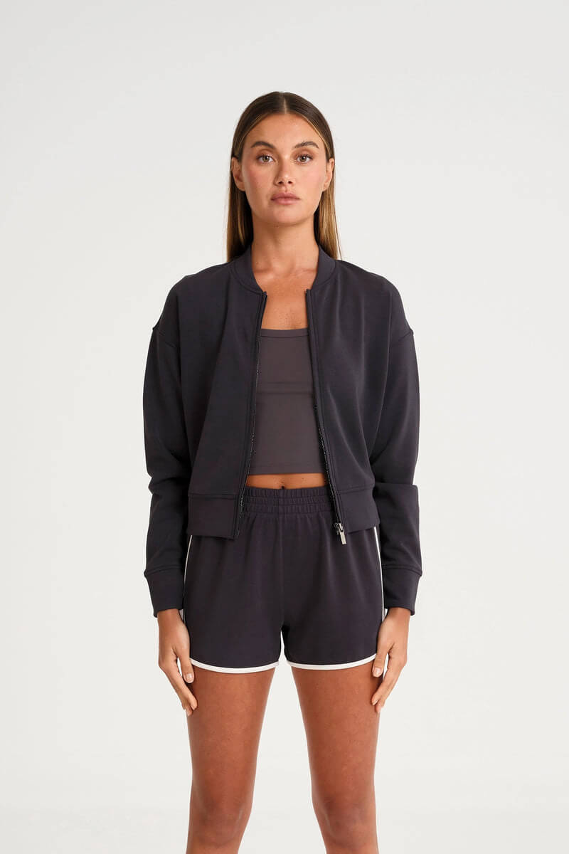 ALLFENIX Soft Luxury Full Zip Jumper in charcoal