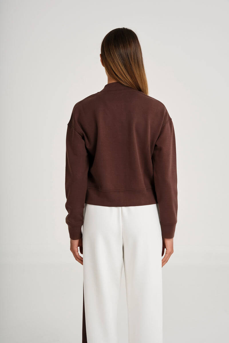 ALLFENIX Soft Luxury Full Zip Jumper in espresso