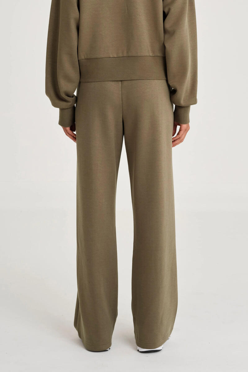 ALLFENIX Soft Luxury Wide Leg Track Pant in olive