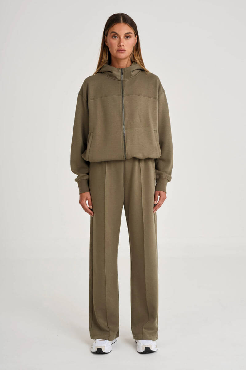 ALLFENIX Soft Luxury Wide Leg Track Pant in olive