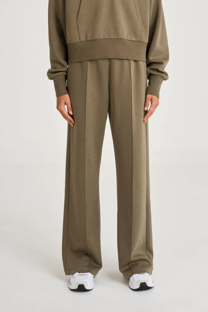 ALLFENIX Soft Luxury Wide Leg Track Pant in olive