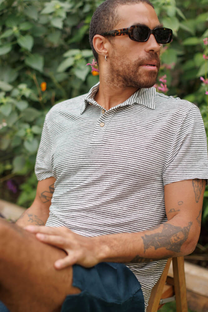 Alex Crane knit polo in lines