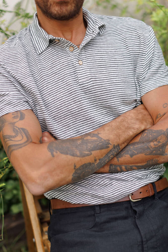 Alex Crane knit polo in lines