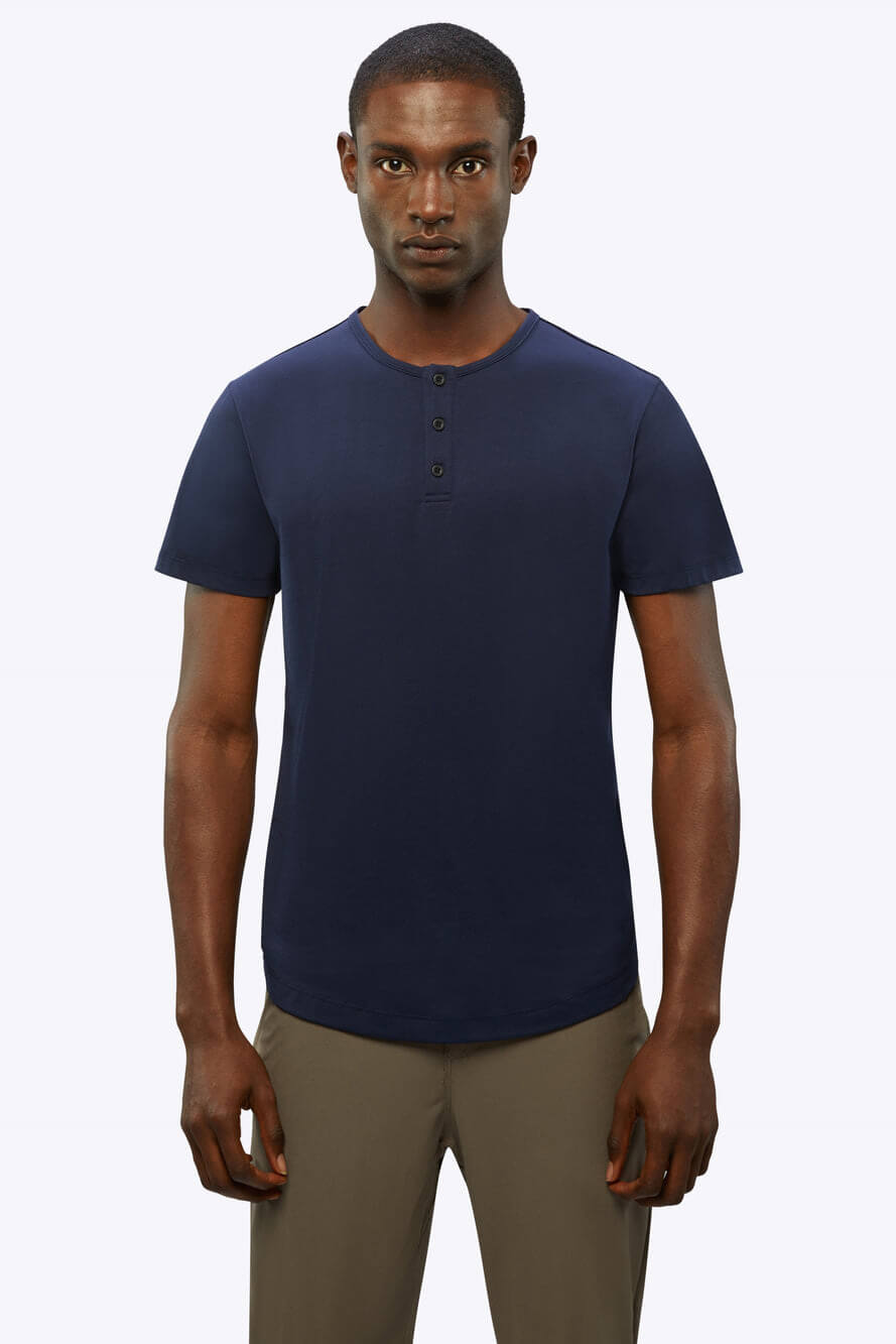 Cuts AO Henley curve hem in pacific blue