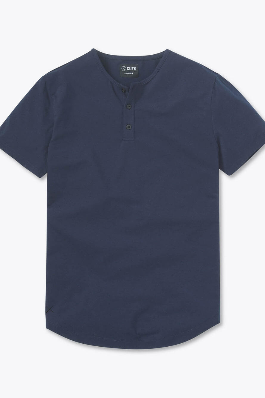 Cuts AO Henley curve hem in pacific blue