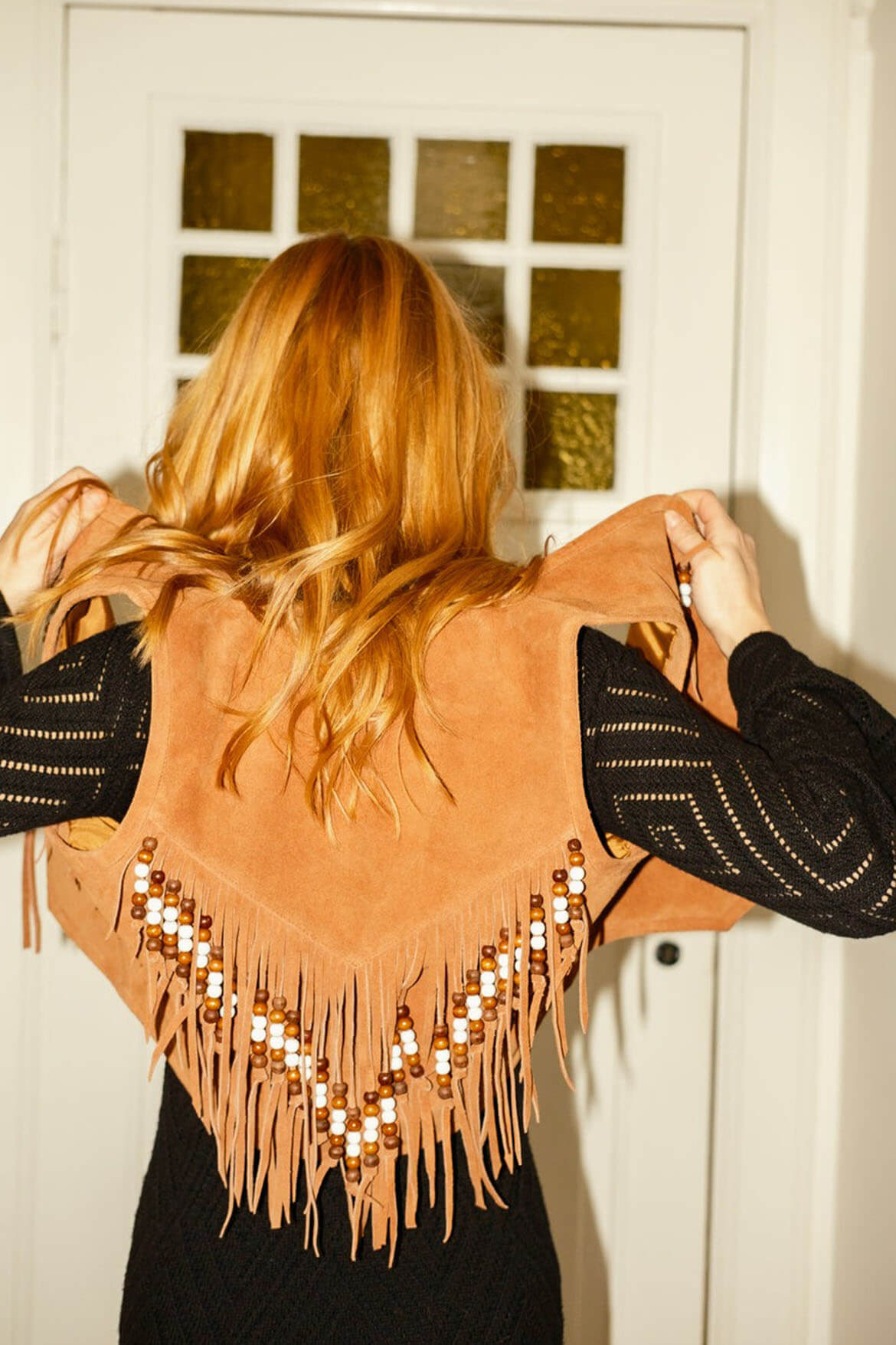 Day and Mood DayFilja pearl fringe vest in saddle