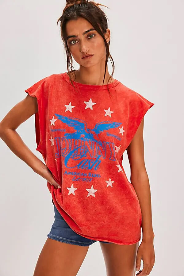 Daydreamer Johnny Cash Tank in red acid wash