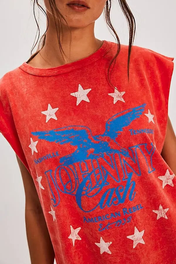 Daydreamer Johnny Cash Tank in red acid wash
