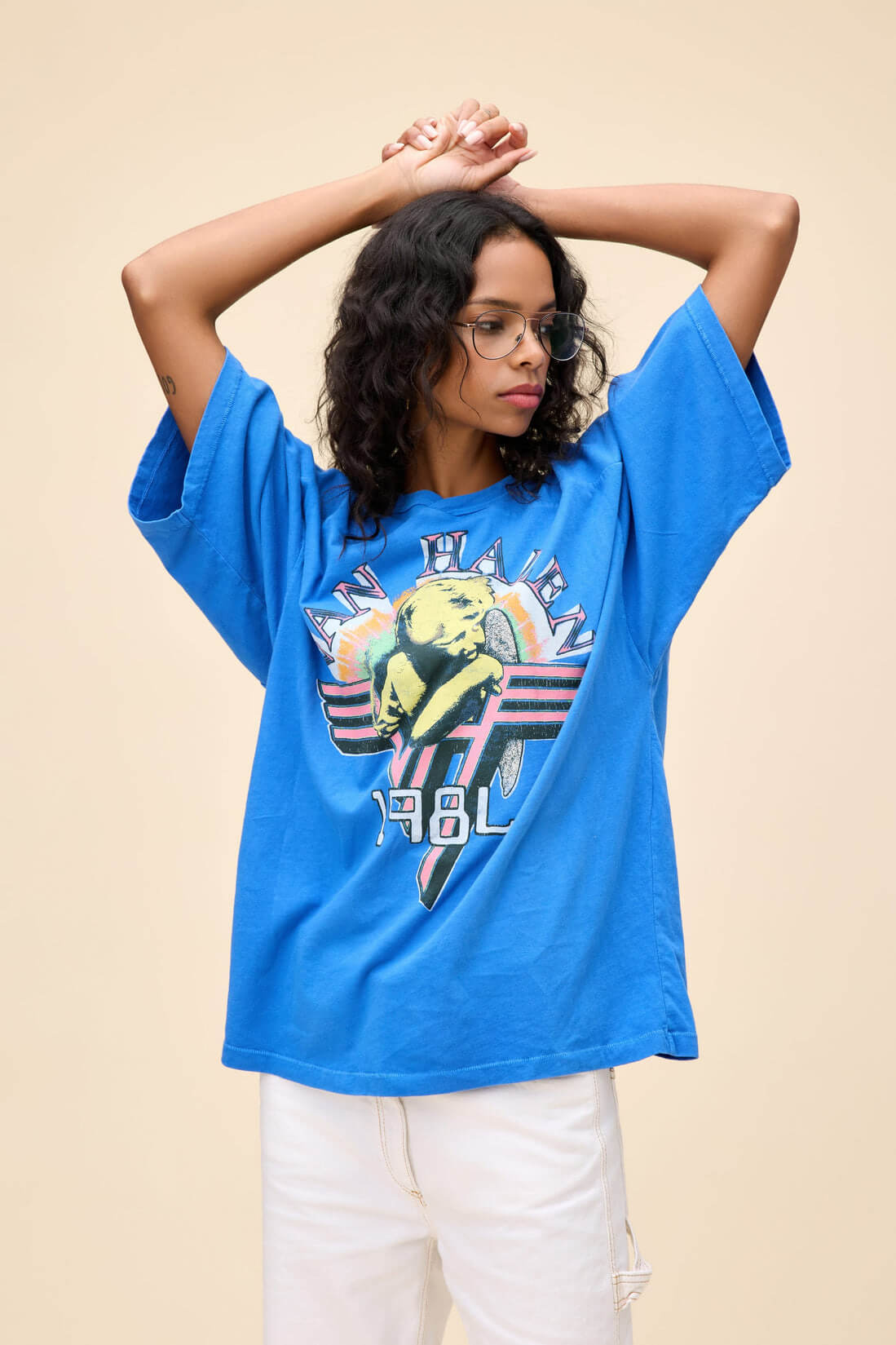 Daydreamer Tees Van Halen Oversized Jersey in washed cobalt