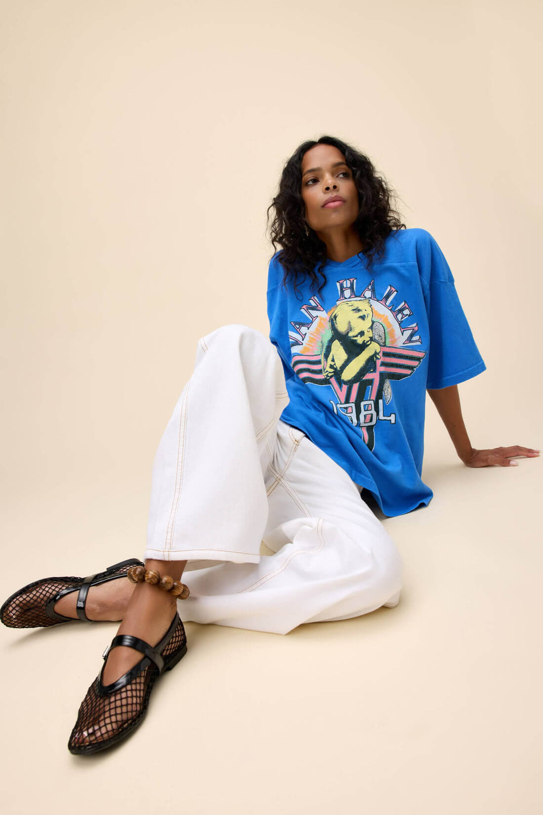 Daydreamer Tees Van Halen Oversized Jersey in washed cobalt