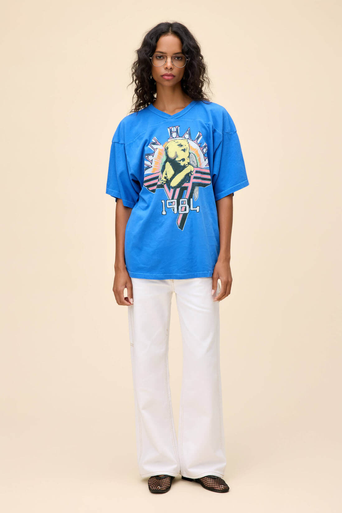Daydreamer Tees Van Halen Oversized Jersey in washed cobalt