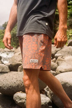 Howler Bros deep set boardshorts in leafy lithographs adobe