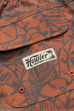 Howler Bros deep set boardshorts in leafy lithographs adobe