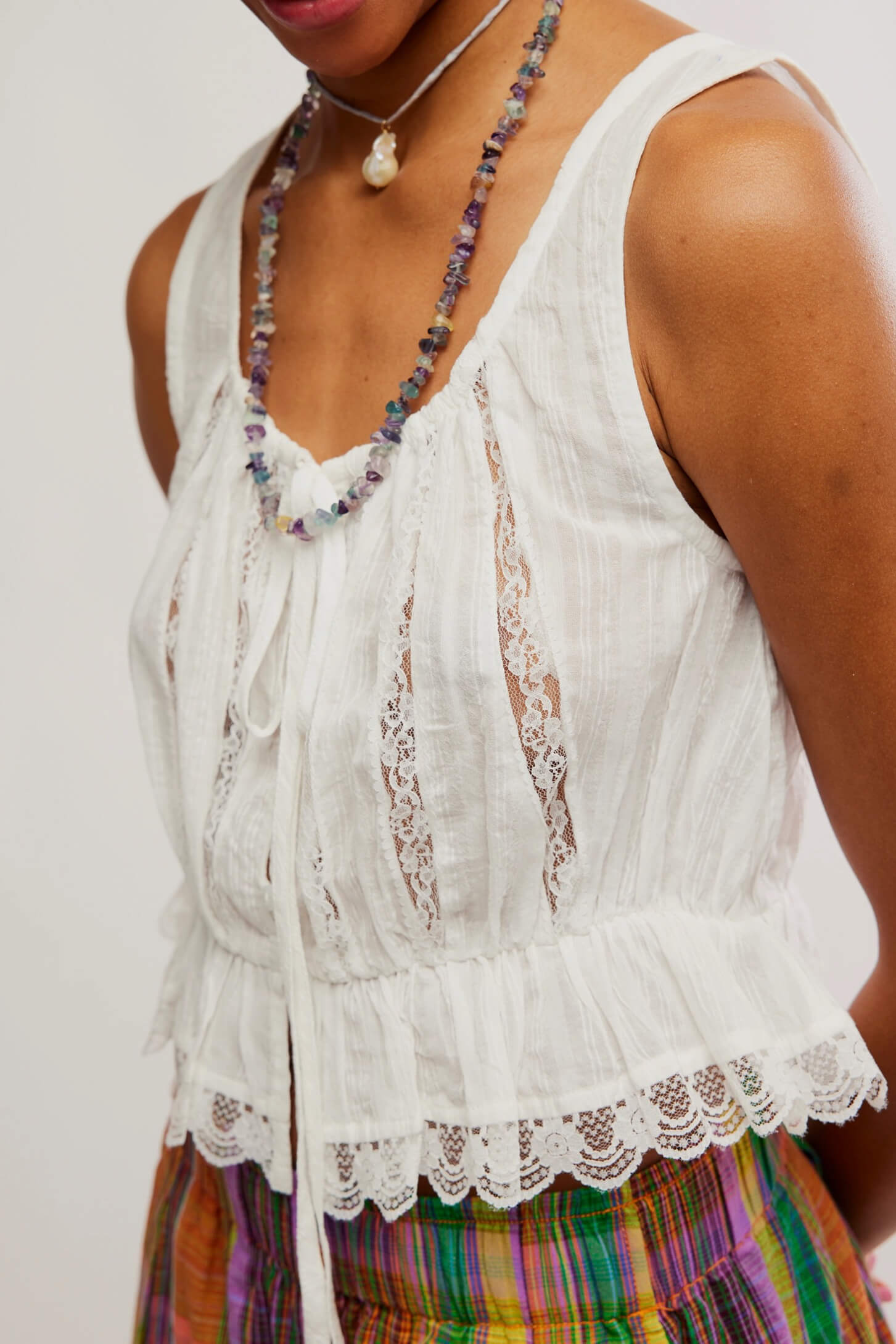 Free People alana lace tank in clean ivory