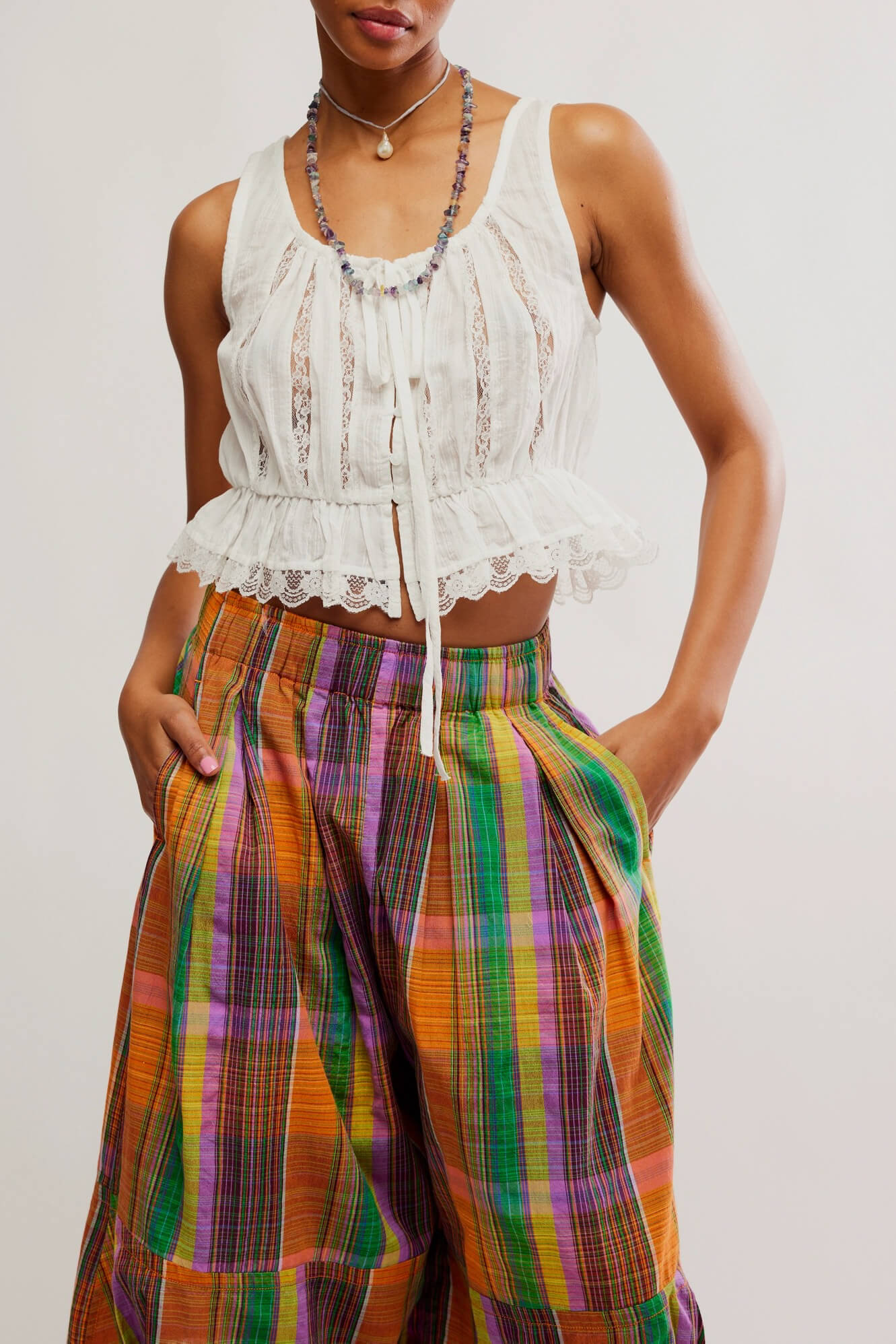 Free People alana lace tank in clean ivory