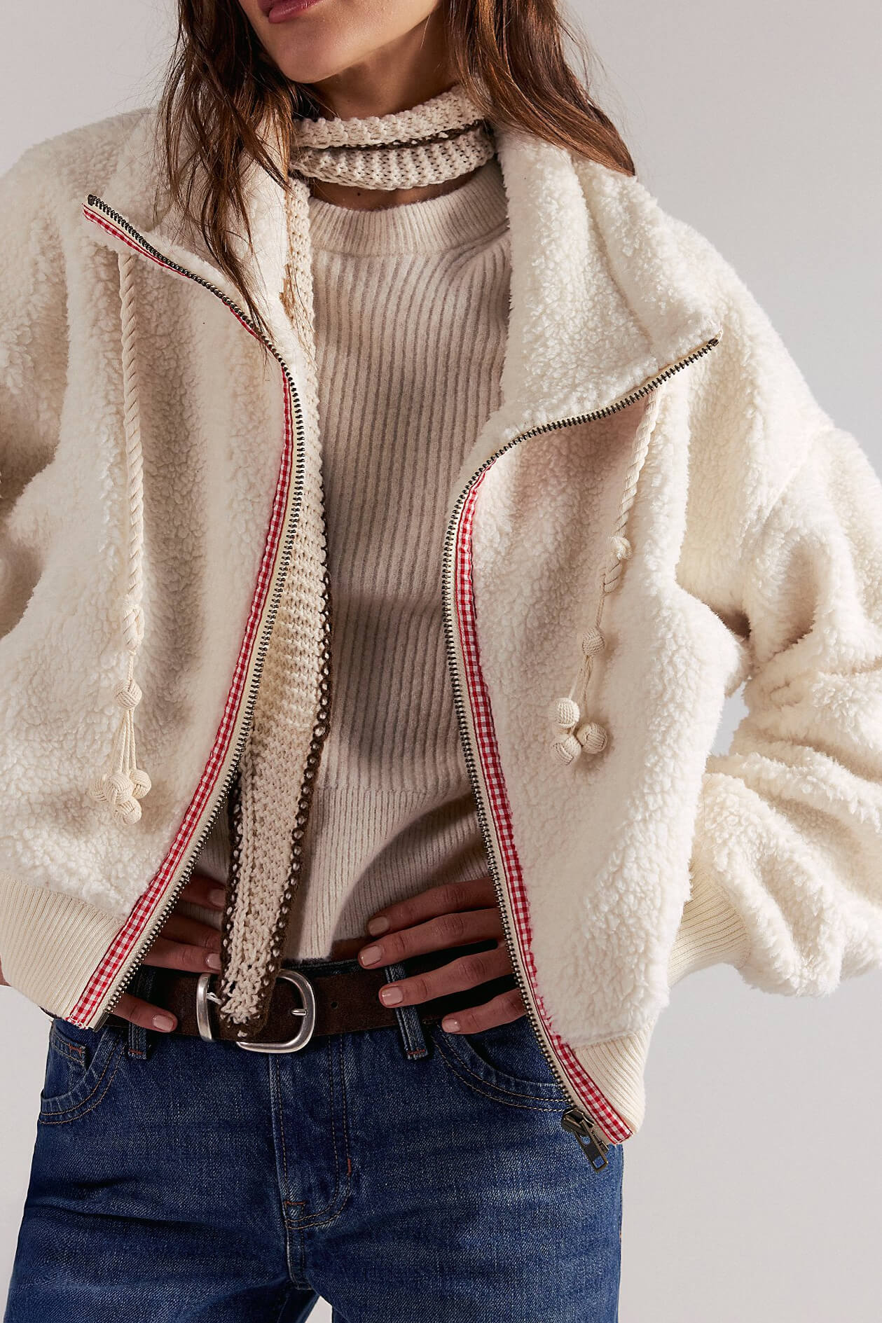 Free People Alpine Sherpa Cardi in white