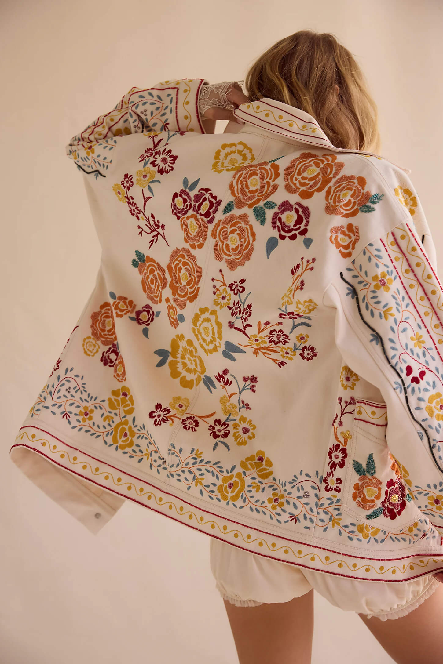 Free People Avery Embellished Jacket in pearled ivory