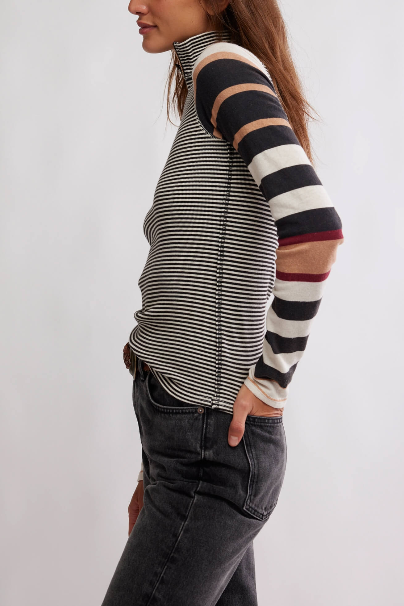 Free People Avery Zip Up in black combo
