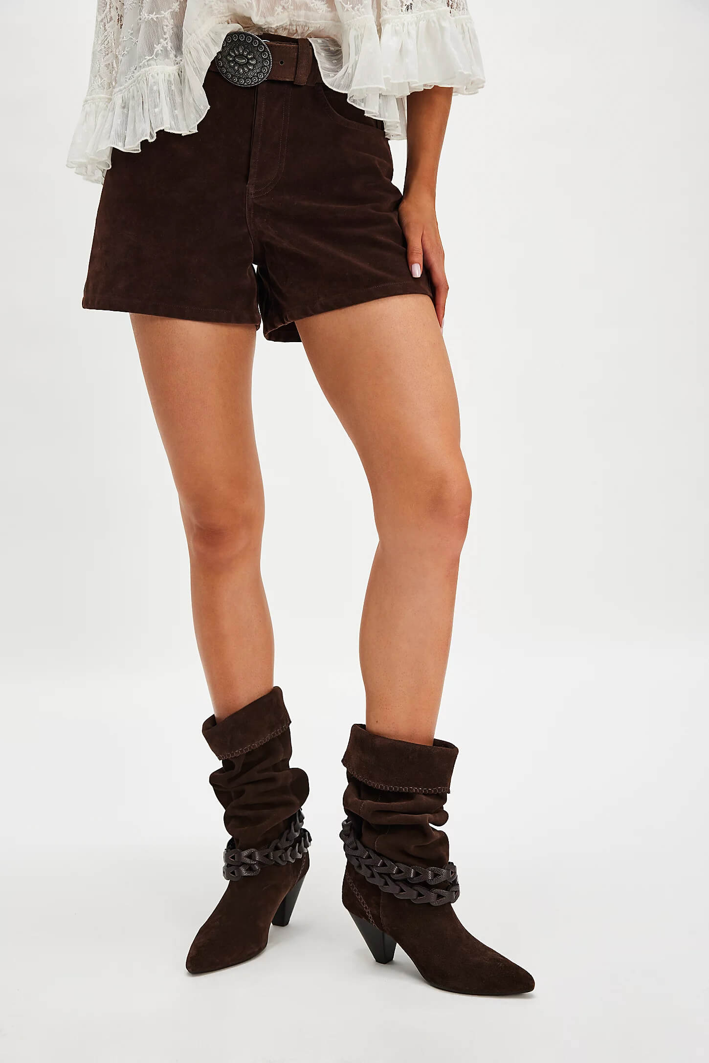 Free People Bridget Belt Slouch Boot in chocolate
