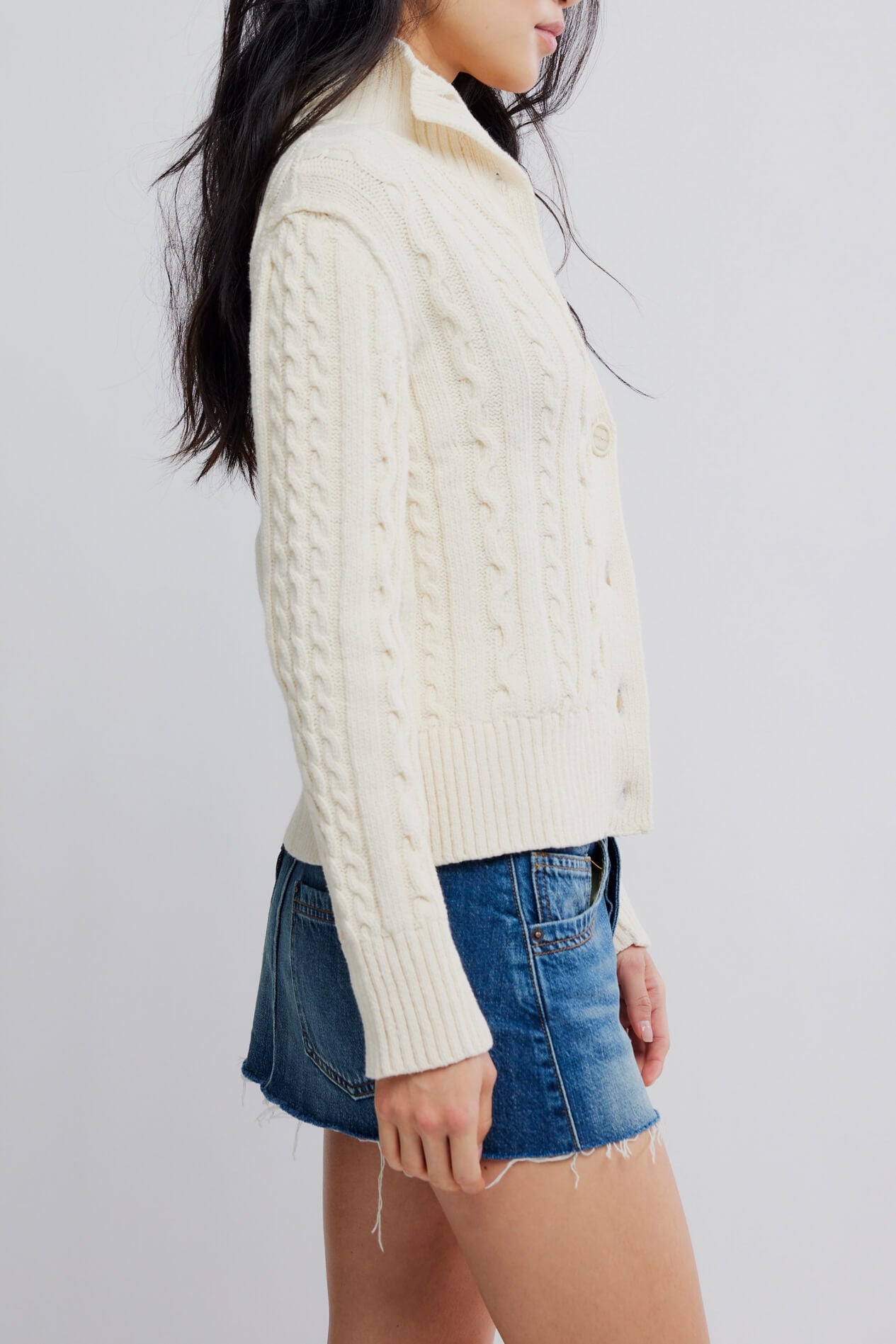 Free People Cable Collar Cardi in ivory