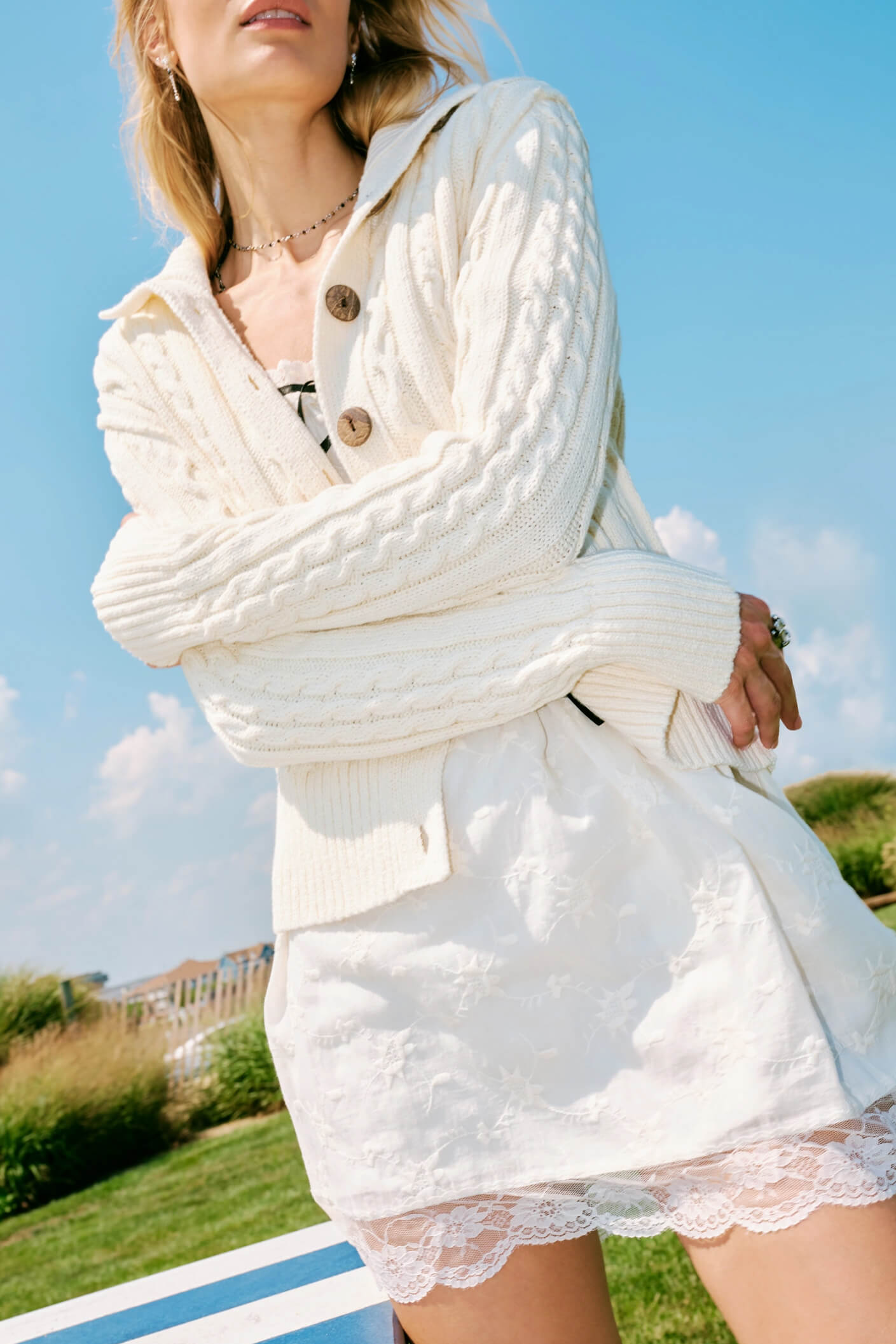 Free People Cable Collar Cardi in ivory