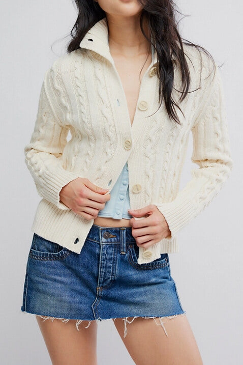 Free People Cable Collar Cardi in ivory