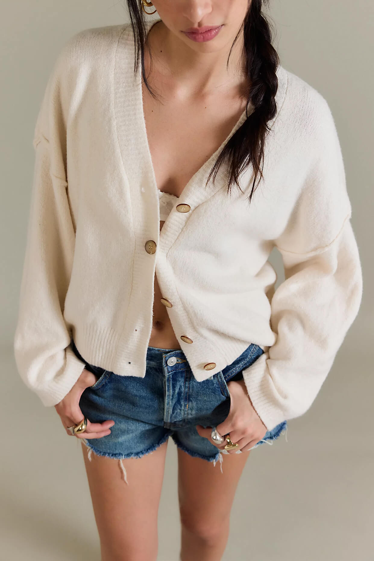 Free People Cool Of The Night Cardigan in ivory