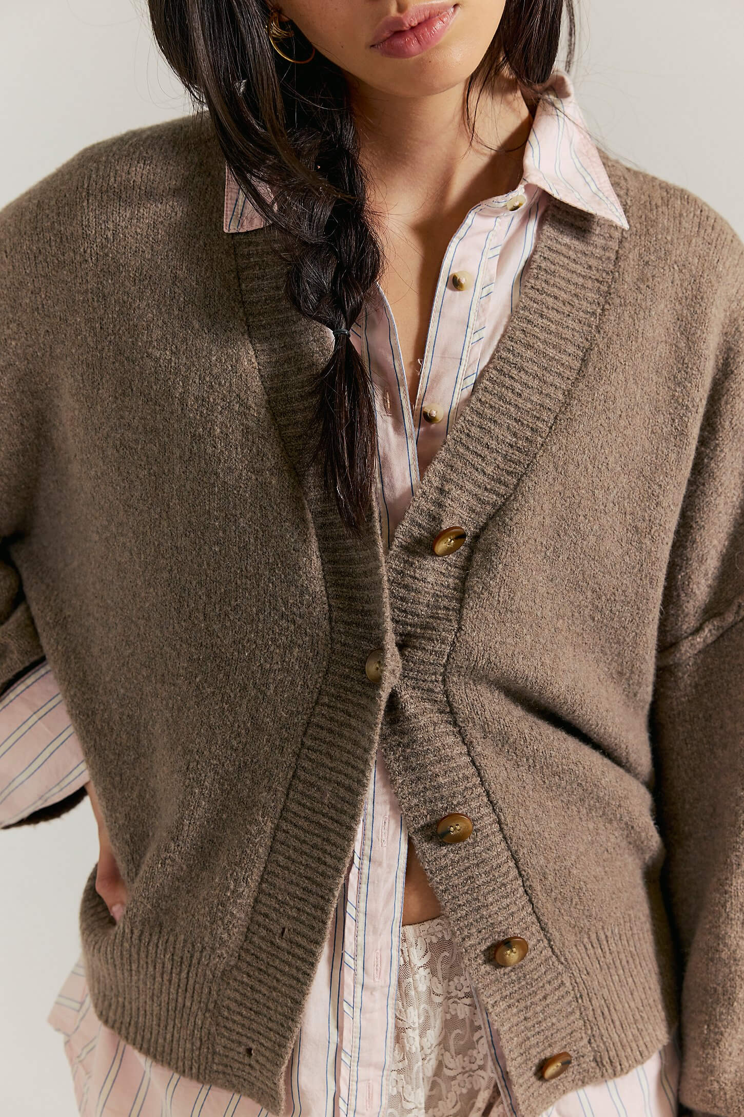 Free People Cool Of The Night Cardigan in mocha melange