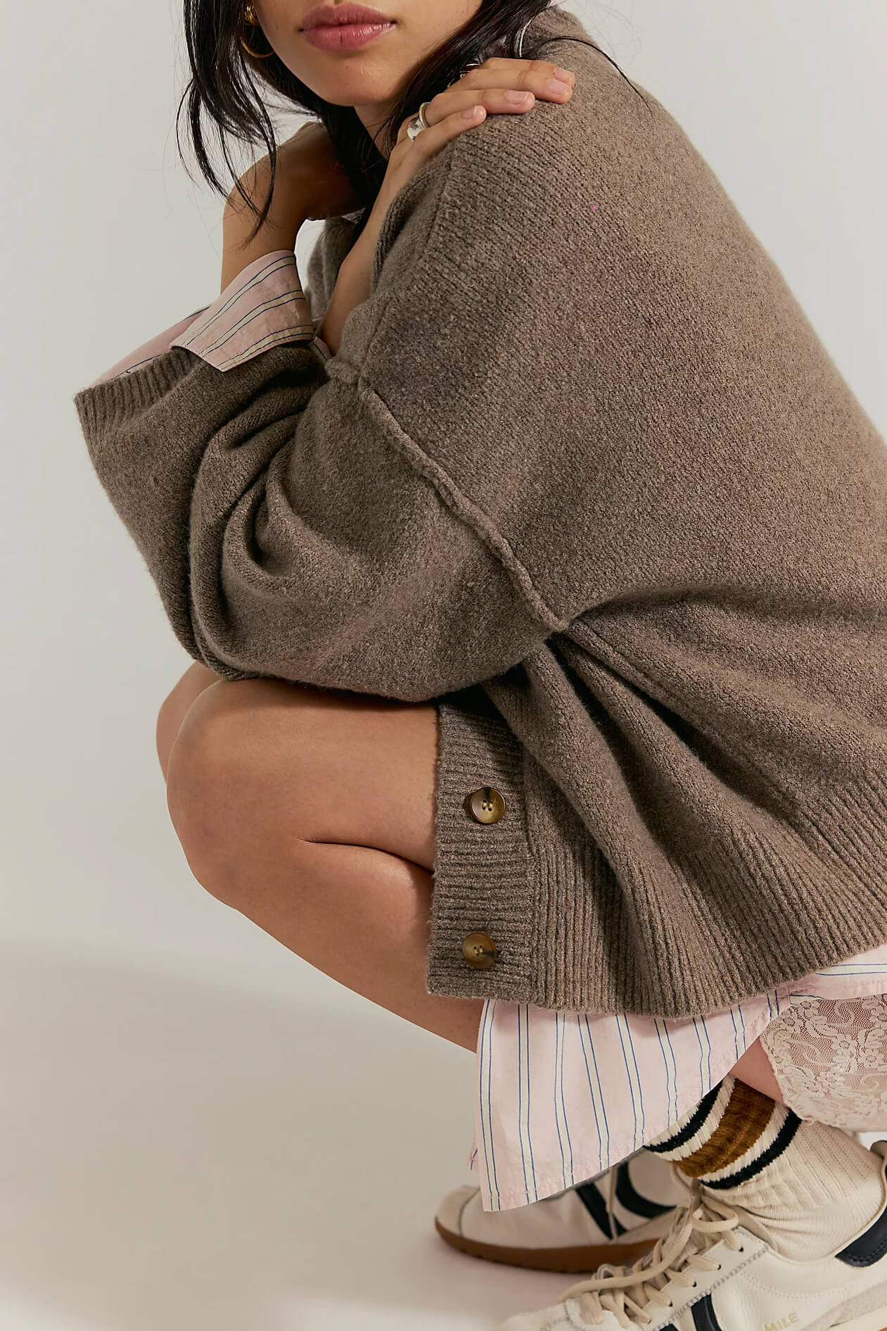 Free People Cool Of The Night Cardigan in mocha melange