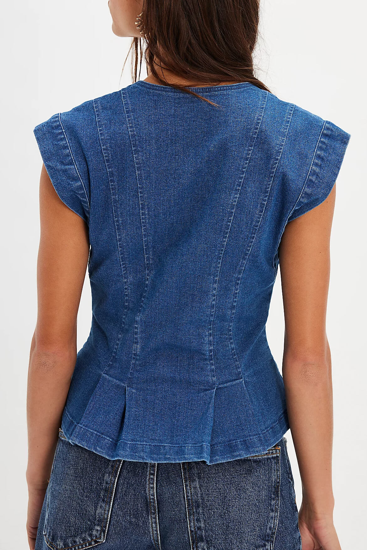 Free People Dylan Denim Vest in medium blue