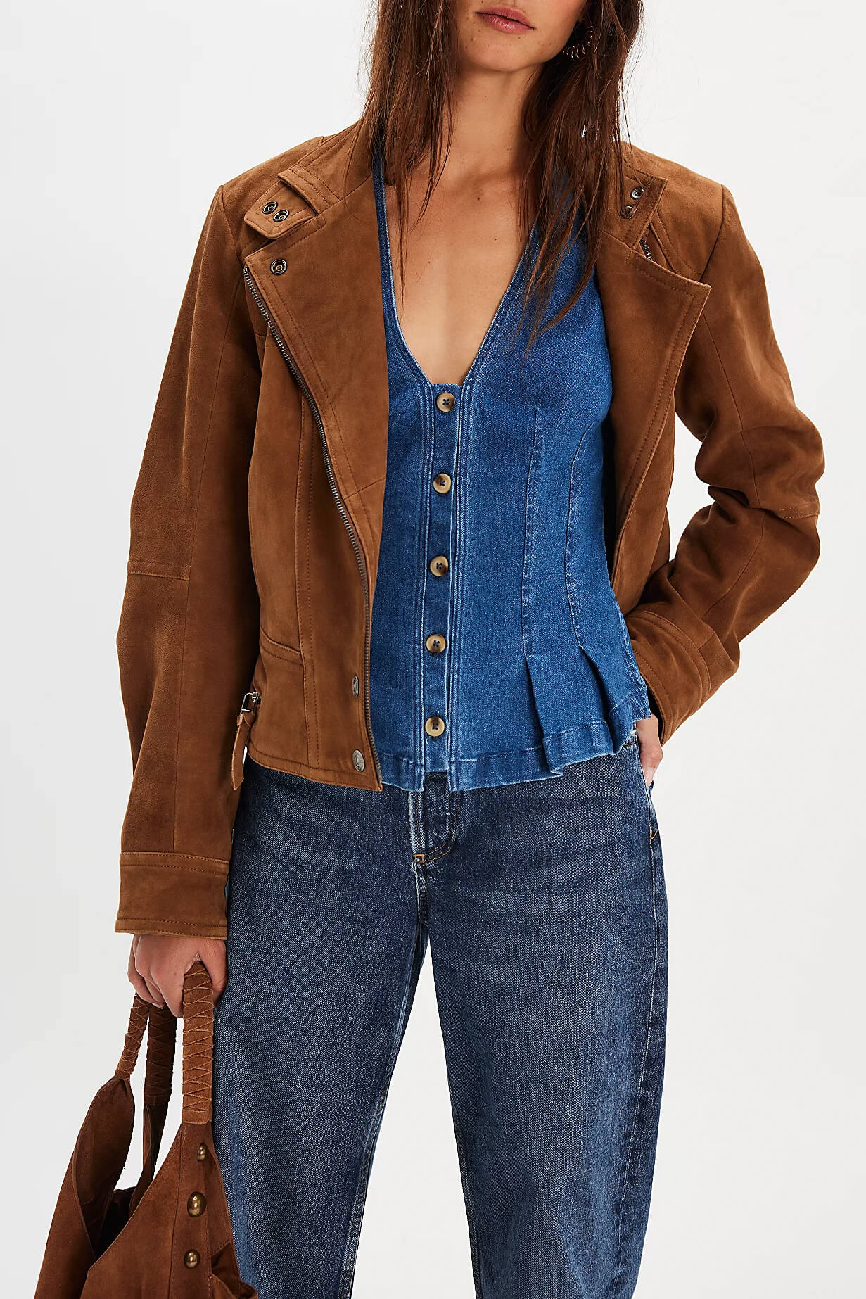 Free People Dylan Denim Vest in medium blue