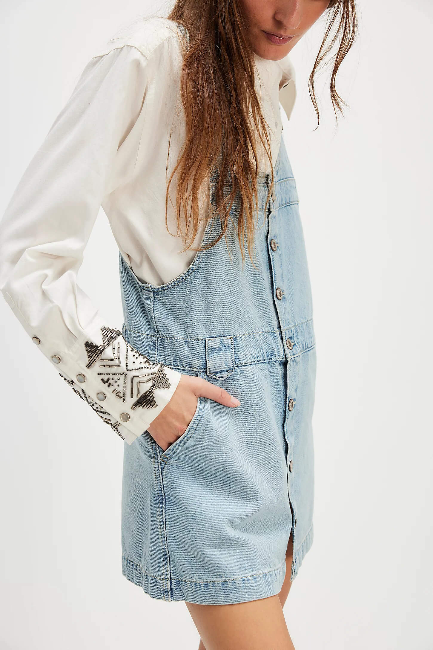 Free People Edie denim skirtall in apple blues