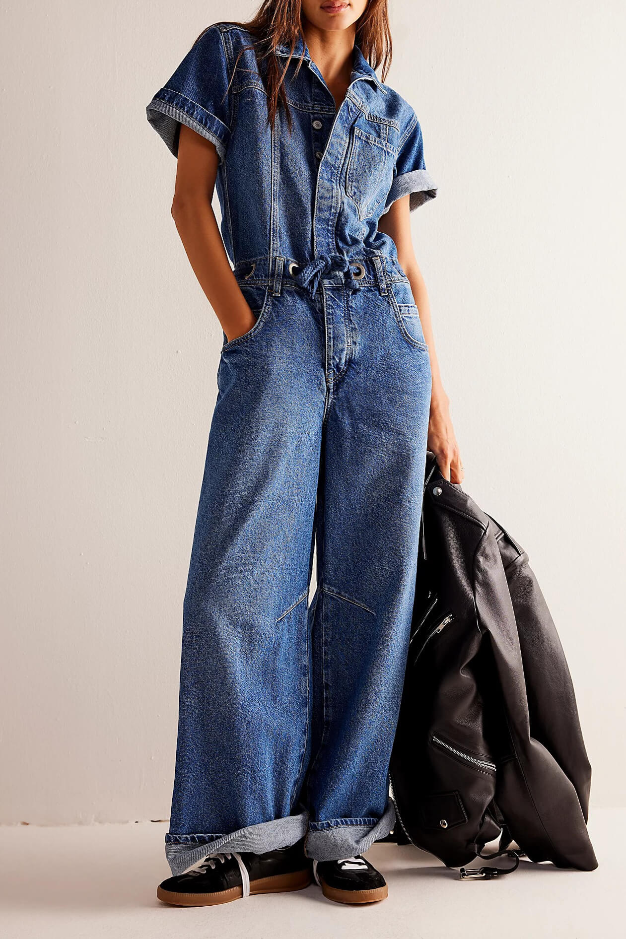 Free People edison wideleg coverall in cape blue