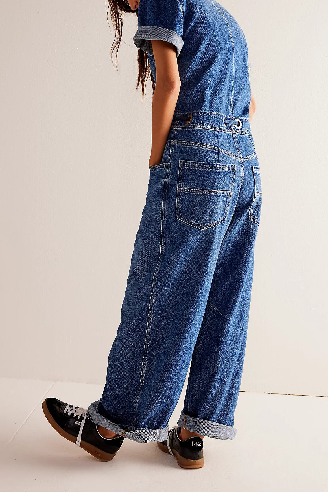 Free People edison wideleg coverall in cape blue