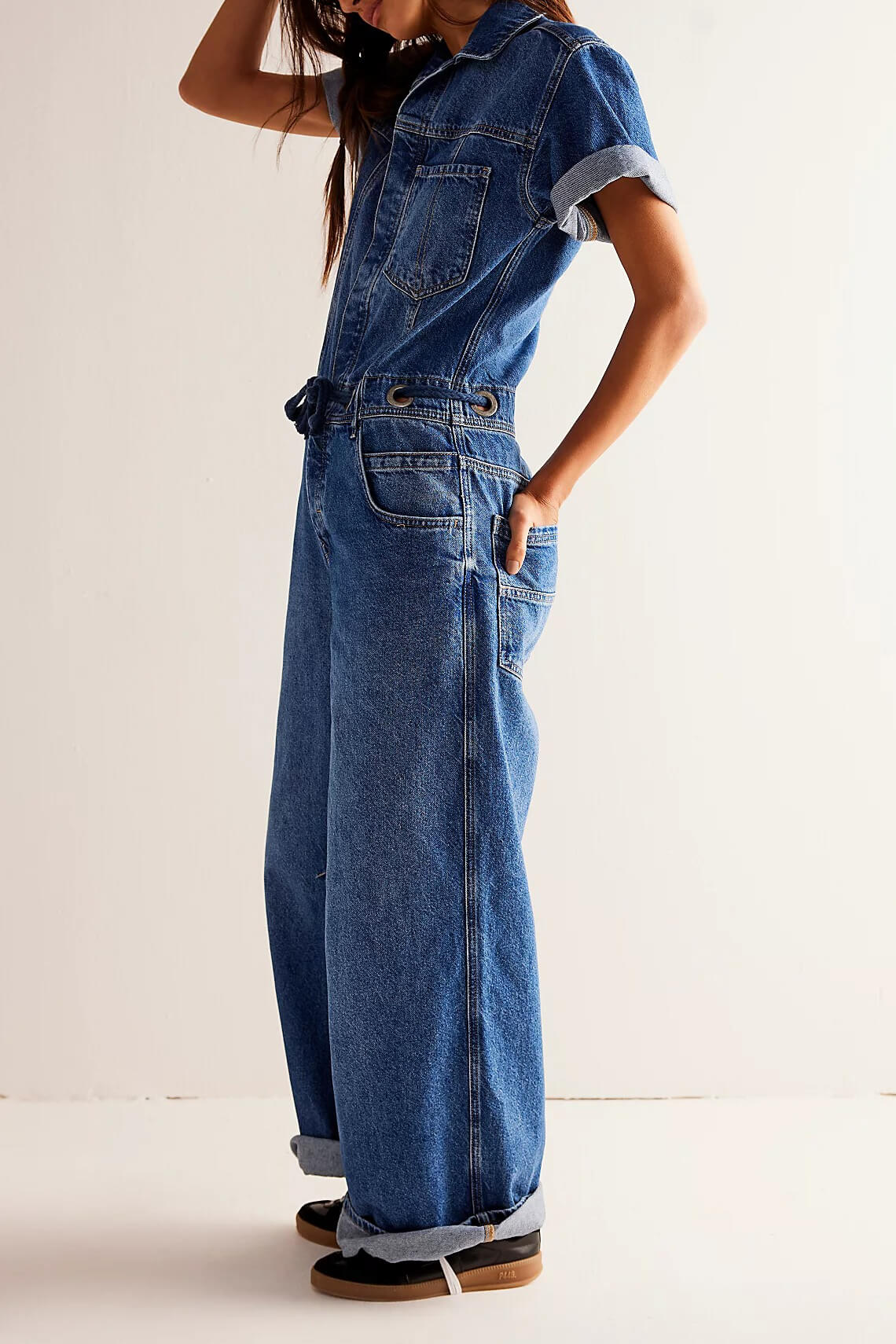 Free People edison wideleg coverall in cape blue