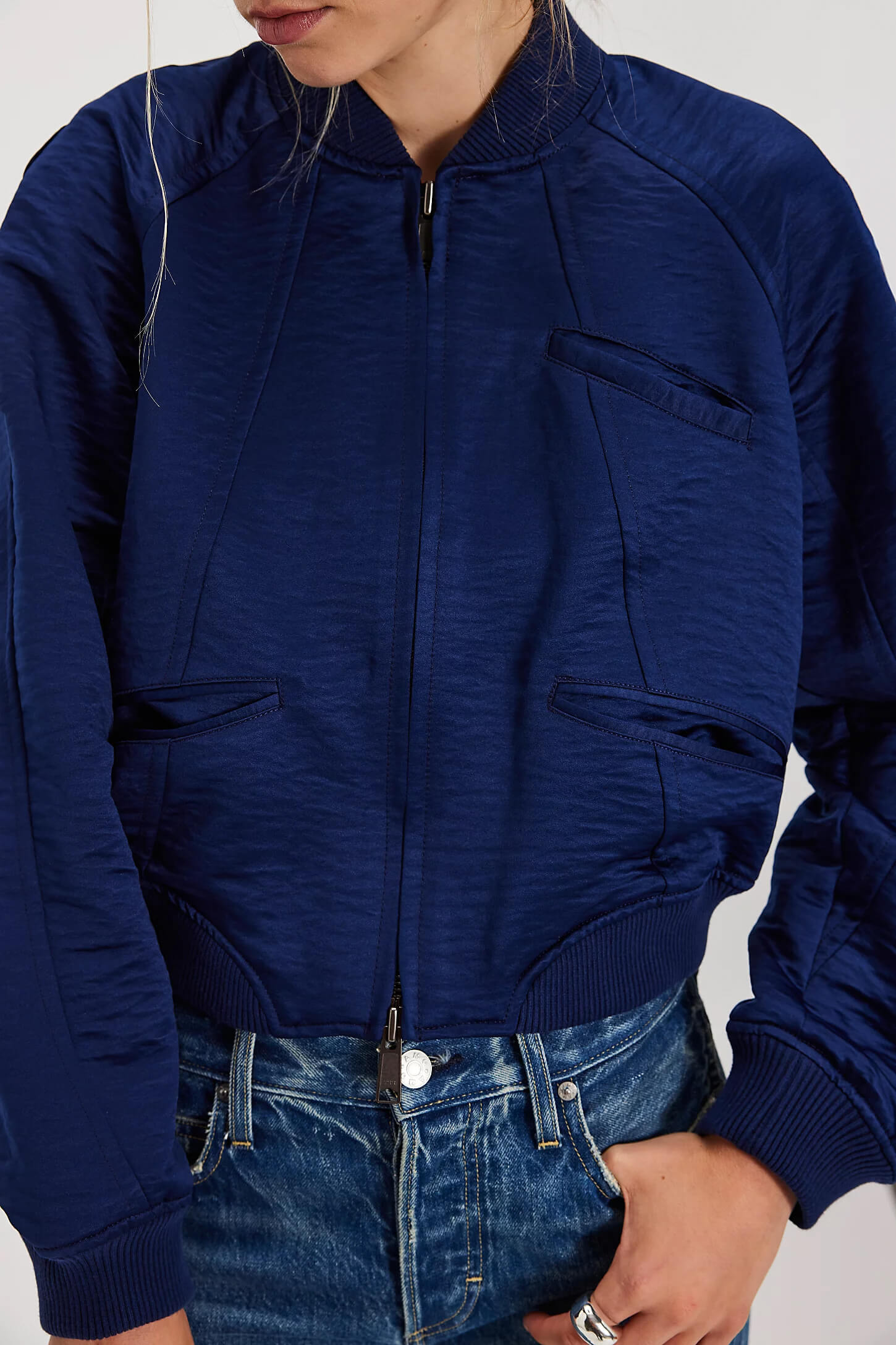 Free People Ellie Satin Bomber in cosmic