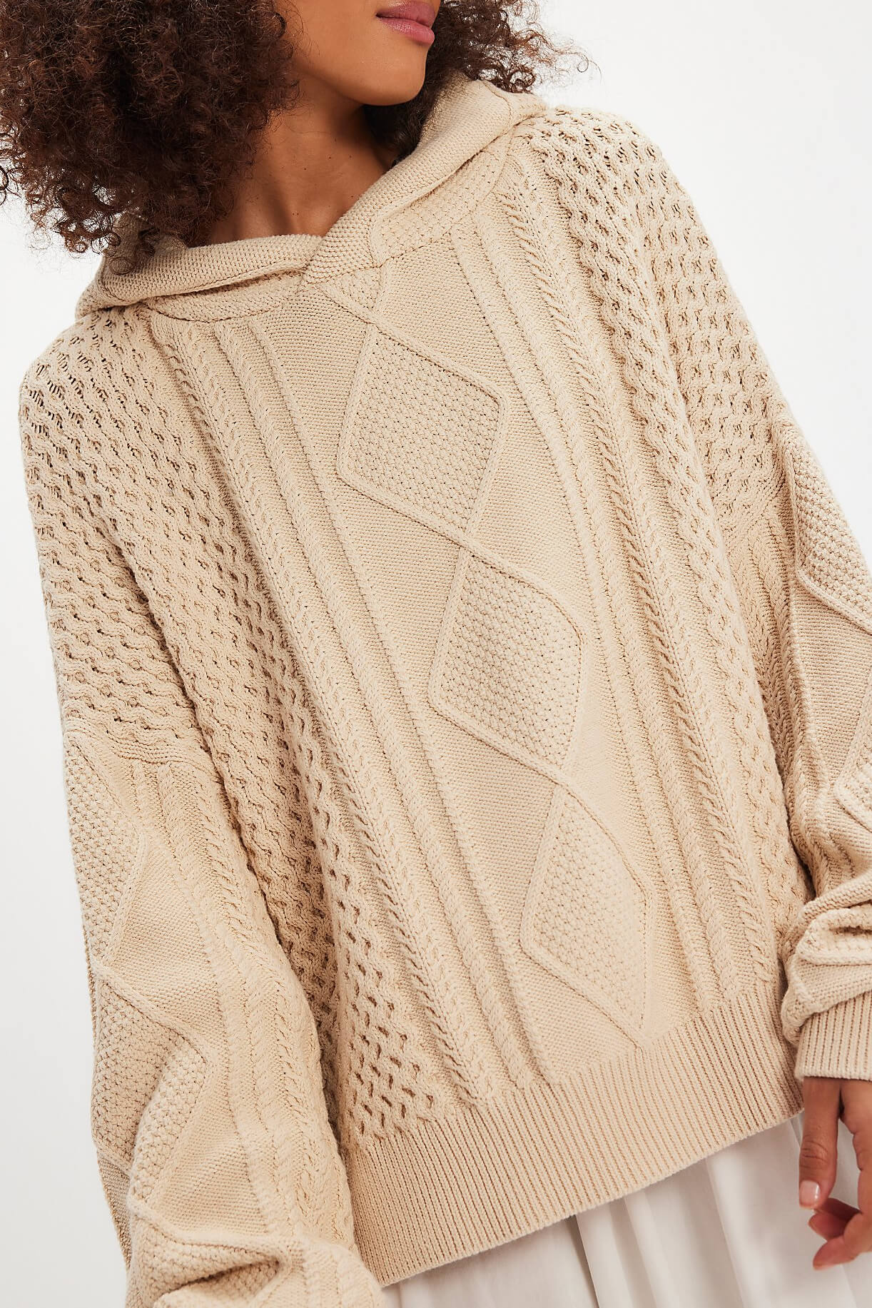 Free People Explorer Cable Hoodie in macadamia