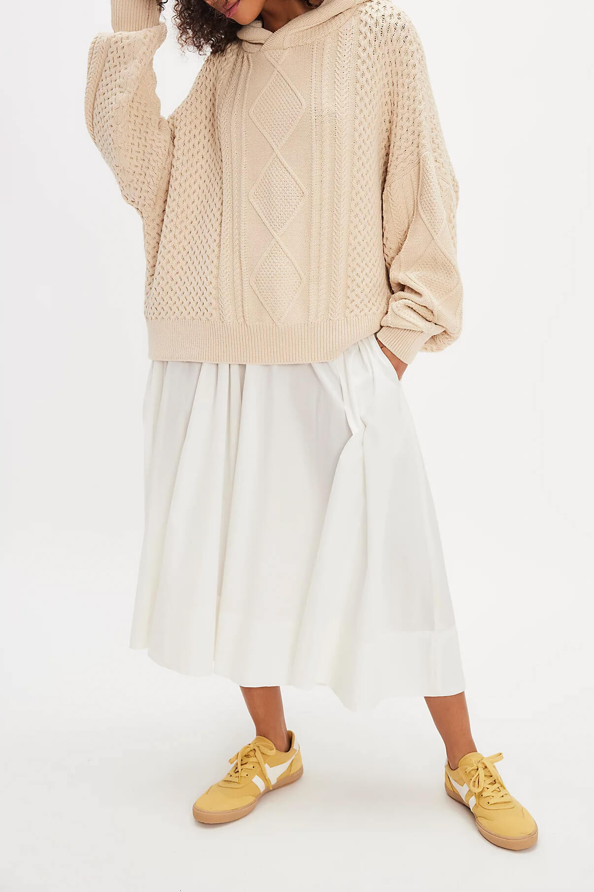 Free People Explorer Cable Hoodie in macadamia