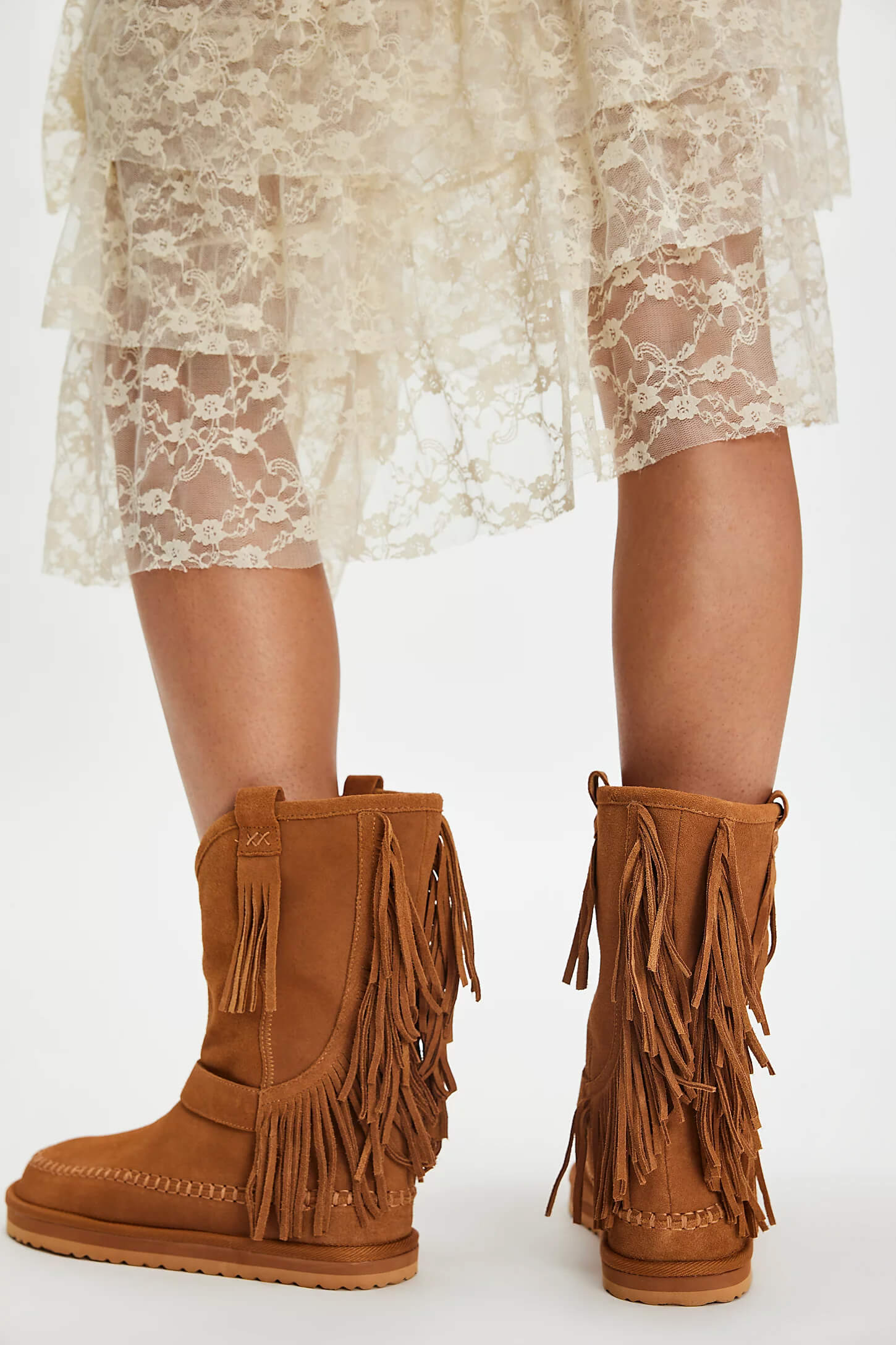 Free People Faye Fringe Pull On Boots in toffee