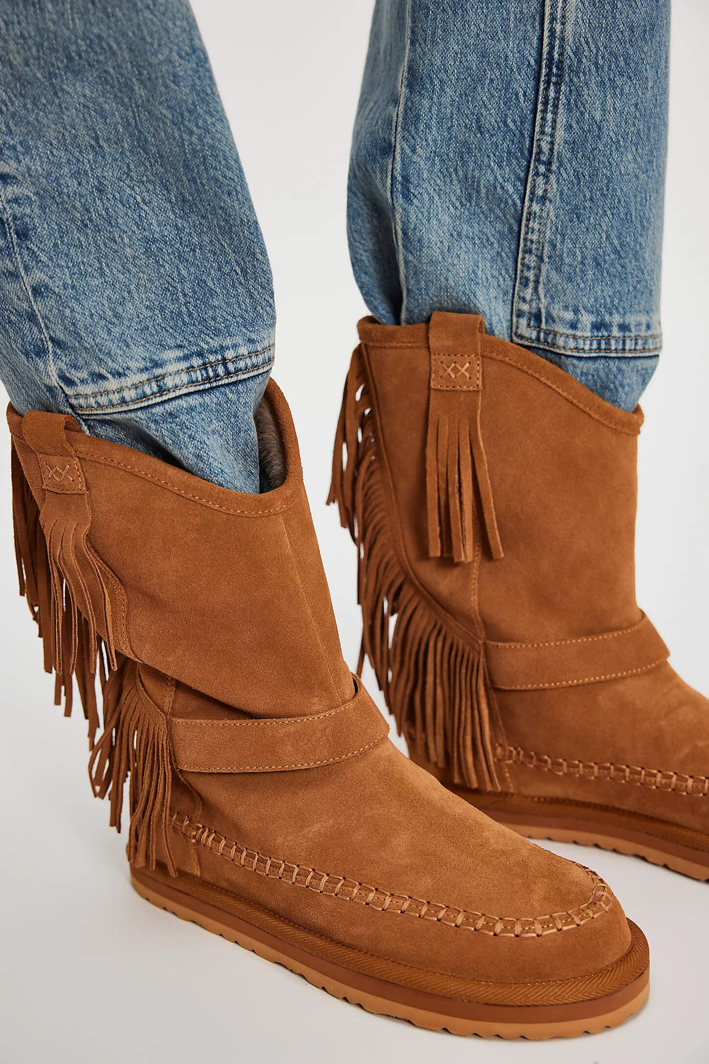 Free People Faye Fringe Pull On Boots in toffee