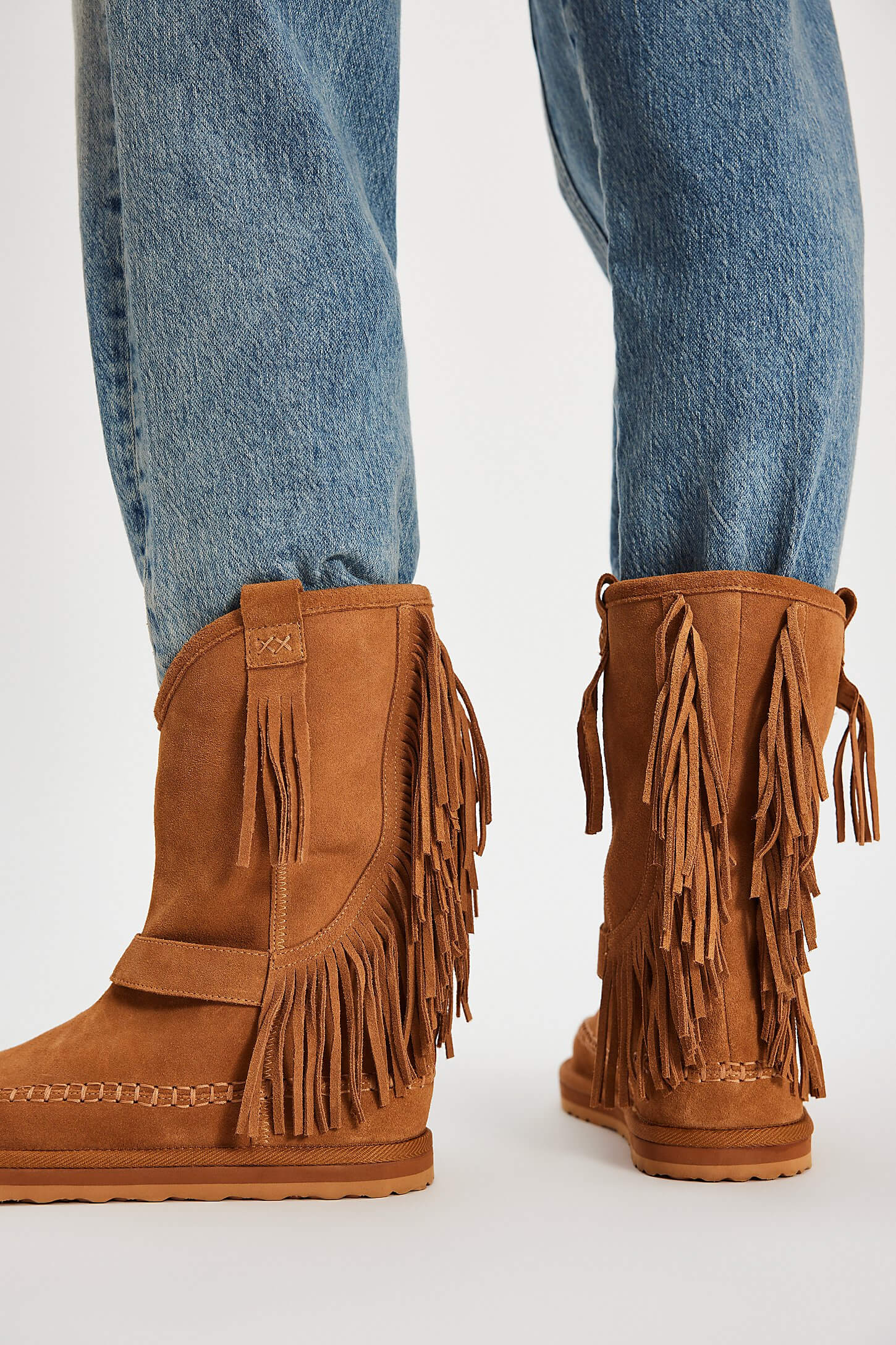 Free People Faye Fringe Pull On Boots in toffee