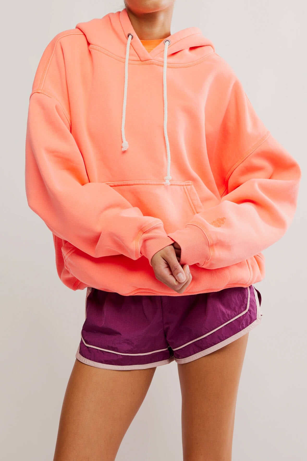 Free People final call hoodie in neon coral